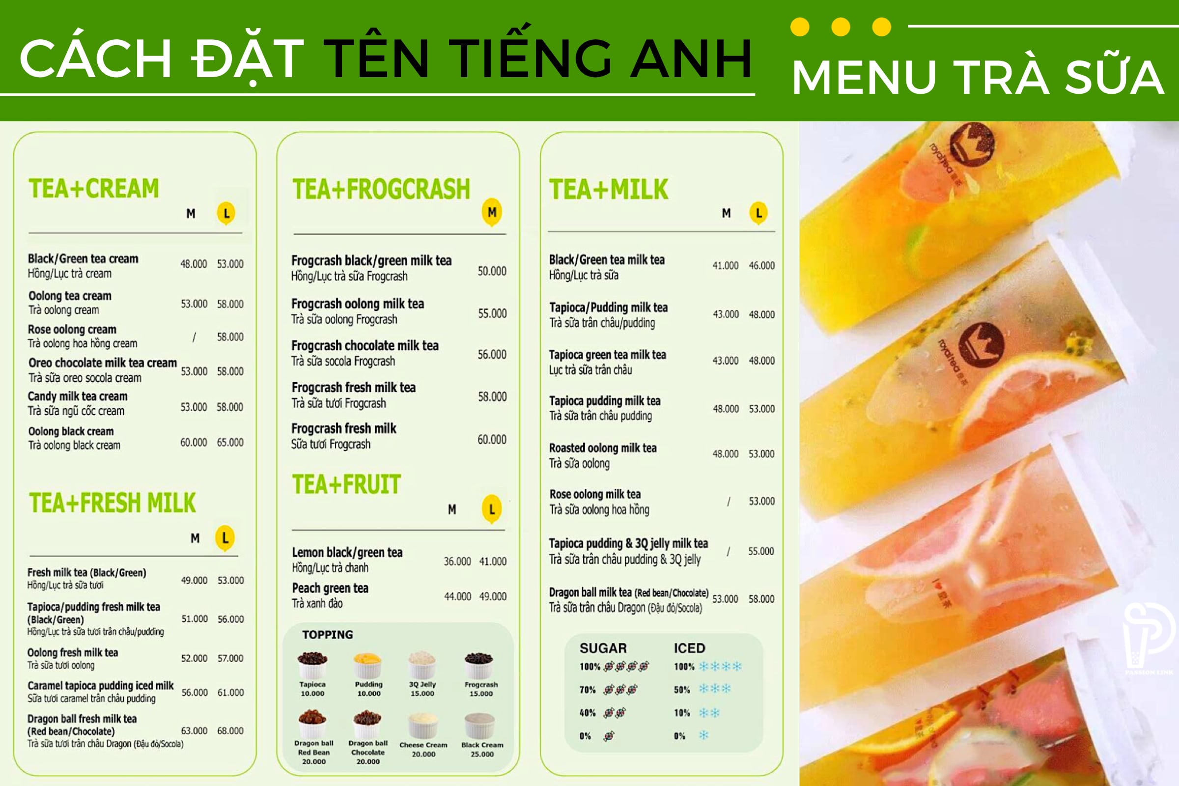 CÁCH ĐẶT TÊN TIẾNG ANH CHO MENU CÁC MÓN TRÀ SỮA NỔI TIẾNG