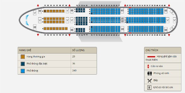 Sơ đồ chỗ ngồi Vietnam Airlines và cách chọn chỗ đẹp trên máy bay