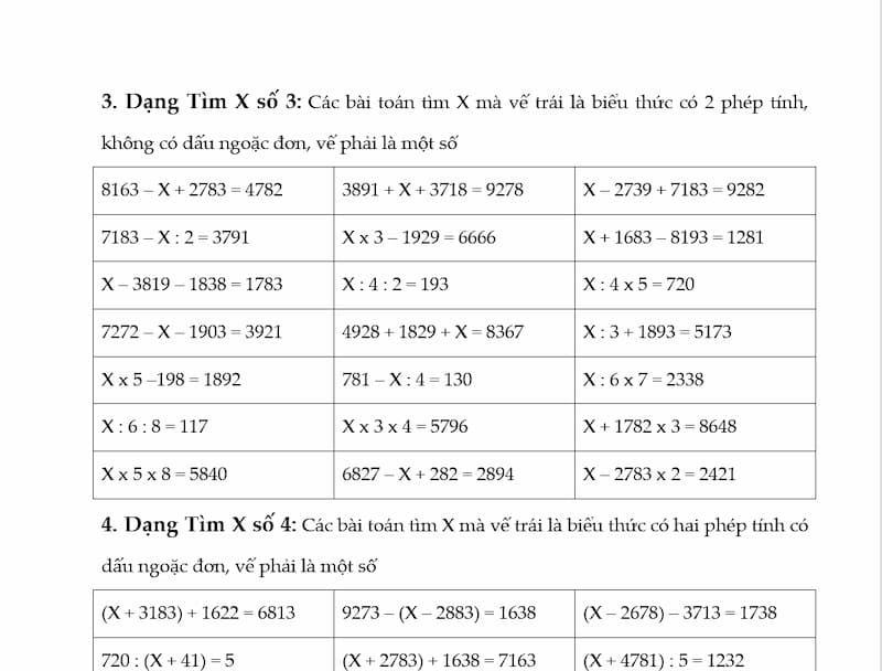 Toán lớp 3 tìm x nâng cao: các dạng bài thường gặp và bài tập